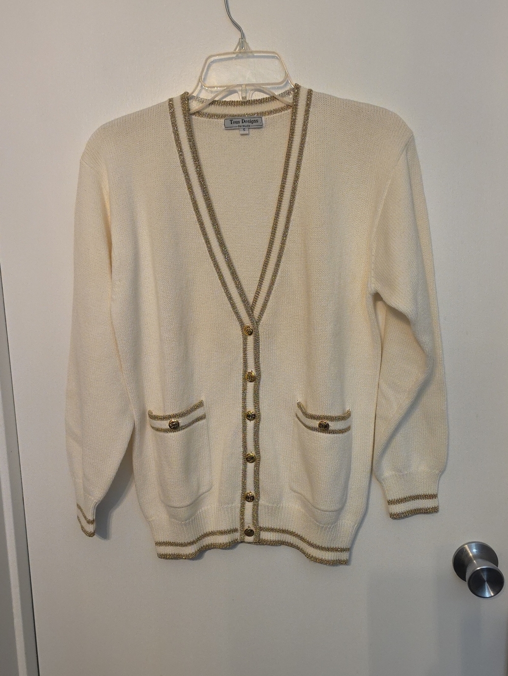 Ivory Cardigan with Gold-Trim Detail